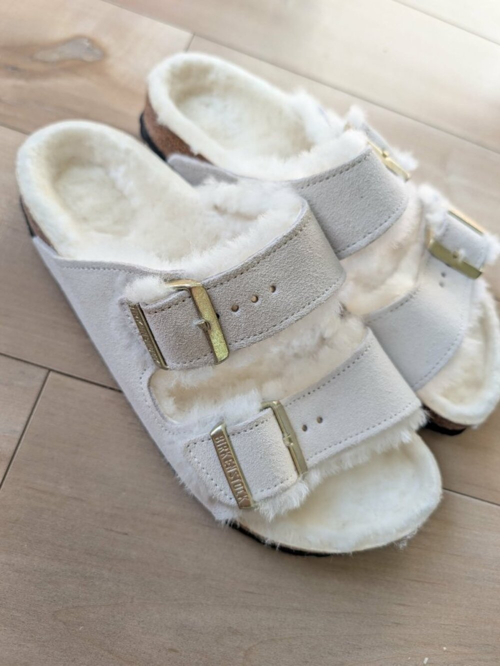 Birkenstock Arizona Shearling Suede Sandals Light Grey EU38 NWOT